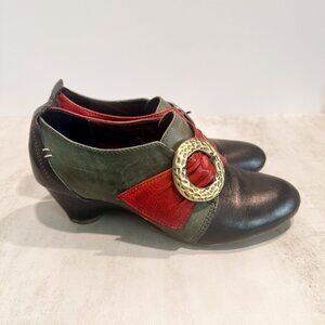 L'Artiste Heels Shoes Size 36 6 Renaissance Spring Step Leather Red Green Black